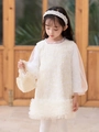 Robe princesse sans manches blanc crème avec paillettes et détails de plumes au bas - Dresses / Blanc Cassé / 90