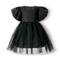 Robe princesse noire élégante pour filles avec manches bouffantes et jupon en tulle - 90cm / Noir