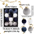 Set of 12 velvet Christmas balls in blue, white and grey colors with 8cm diameter box - Blue White Gray Fabric Ball / Set of 12 / 6cm