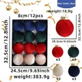 Set of 12 velvet Christmas balls in red green blue cream with 8cm diameter gift box - 8cm / Set of 12 / Red Green Blue