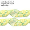 Cinta de 5m con estampado de limón y flores blancas sobre tela de 6cm con alambre - Estilo Lirio Amarillo
