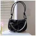 Sac sous le bras noir à la mode avec nœud papillon et chaîne en perles - Noir