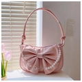 Sac à bandoulière rose avec grand nœud en satin et chaîne en perles et fleurs - Rose