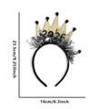 2025 Gold Glitter New Year Crown Headband with Silver Stars and Size Measurements - 2026 Crown Tinsel