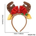 Brown sequin reindeer antlers headband with red bow and bells, size 24x19cm - Antler Bell Style