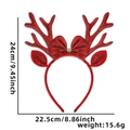 Vista dettagliata del cerchietto con corna di renna glitterate rosse e dimensioni - Cerchietto Corna di Renna Rosse Fiocco
