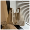 Borsa tote beige minimalista da donna in ecopelle con grande capacità e tracolla comoda - Cachi