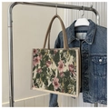 Borsa tote in lino con motivo floreale vintage e robusti manici in tessuto - Stile 3