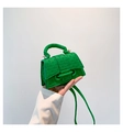 Green woven mini crossbody handbag with round handle and shoulder strap for women - Green