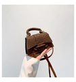 Dark brown mini handbag with embossed woven texture and detachable shoulder strap - Brown