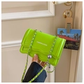 Fluorescent green chain crossbody bag with wavy flap and silver decorative ball - Green