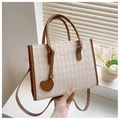 Chic beige crossbody bag with brown heart charm and diamond-quilted texture detail - Off White