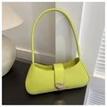 Detail of lime green shoulder bag with silver heart buckle and smooth PU leather finish - Green