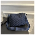Navy blue quilted nylon crossbody bag with diamond pattern and adjustable wide strap - Blue