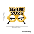 2026 New Year glitter glasses with 'Hello 2026' text and clock design in black and gold - New Year Glasses / Hello 2026 Style