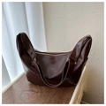 Borsa tote a trapezio marrone scuro in pelle PU con tracolla regolabile trendy - Marrone Scuro