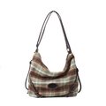 Bolso hobo vintage de lana a cuadros verde y marrón con parche de moda elegante - Verde