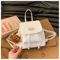 Mini white leather backpack with drawstring closure and cute plush bear charm - With Plush Charm / White