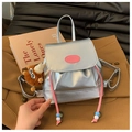 Mini silver metallic backpack with pink fashion label and cute plush lion charm pendant - With Plush Charm / Silver