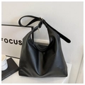 Grote zwarte hobo-tas van PU-leer met lychee-patroon en verstelbare schouderband - Zwart