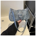 Bolso bajo el brazo vintage Y2K de mezclilla azul con hebilla y remaches - Azul Vintage