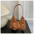Elegante borsa a spalla arricciata marrone in ecopelle con design a pieghe minimalista - Marrone