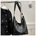 Minimalist black matte hobo bag with gold metal rings and large capacity design - Black