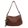 Braune Retro-Ledertasche mit kariertem Hasenanhänger und Halbmond-Design für Damen - Braun mit Anhänger
