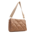 Modern khaki quilted PU leather Boston bag with adjustable wide nylon shoulder strap - Dark Khaki