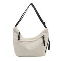 Minimalist cream canvas tote bag with black wide strap and cord zipper pulls - White