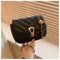 Black quilted square shoulder bag with gold chain strap and spherical metal buckle - Black
