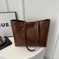 Vintage dunkelbraune PU-Leder Tragetasche für Damen mit großem Fassungsvermögen und Trägern - Tote Bag / Braun