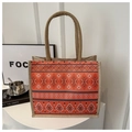 Bolso tote de yute étnico con motivos geométricos naranjas y asas de cuerda - Rojo Naranja Étnico (Estilo 2)