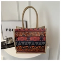 Linen tote bag with geometric ethnic patterns and durable rope handles for women - Mixed Ethnic Wave (Style 6)