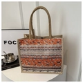 Linen tote bag with orange bohemian floral patterns and metal snap closure for women - Orange Brown Floral (Style 7)