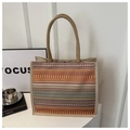 Linen tote bag with orange and green ethnic geometric patterns and rope handles - Orange Stripe Ethnic (Style 9)