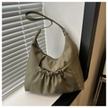 Bolso tote de nailon verde militar de gran capacidad con bolsillos plisados de diario - Verde