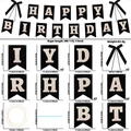Detail of Happy Birthday banner kit with black flags, pink glitter and 3M ribbon size specs - Black And White Swallowtail Flag