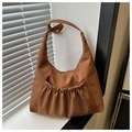Grand sac cabas en nylon marron avec poche plissée et bandoulière au design minimaliste - Marron