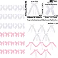 Size chart for 30pcs pink and white satin bow decorations with detailed dimensions - Satin Bow Decoration / Pink & White Mixed