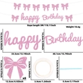 Pink glitter Happy Birthday banner set with bow decorations and 3m rope for girls - Pink Bow Connected Happy Birthday Banner