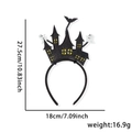 Halloween headband with black castle and white ghost elements, 27.5cm tall - Haunted House Ghost Bat