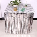 Silver metallic foil fringe table skirt with various color pack sets for party decor - Fine Fringe Table Skirt / Silver