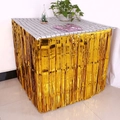 Golden metallic tinsel fringe table skirt for Halloween party and festive DIY decoration - Fine Fringe Table Skirt / Gold