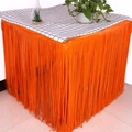 Bright orange fringe table skirt made of metallic foil for Halloween party decorations - Fine Fringe Table Skirt / Macaron Orange