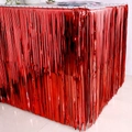 Metallic red foil fringe table skirt for Halloween party decoration and festive events - Fine Fringe Table Skirt / Red