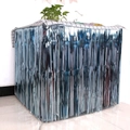 Metallic blue foil fringe table skirt for Halloween party decoration and DIY backgrounds - Fine Fringe Table Skirt / Blue