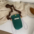 Dark green corduroy mini shoulder bag with brown satin strap for women 2024 fashion - Dark Green