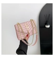 Pink chain crossbody bag with V-quilted pattern and metallic tassel decoration - Pink