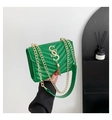 Elegant bright green quilted leather shoulder bag with gold chain and tassel detail - Green